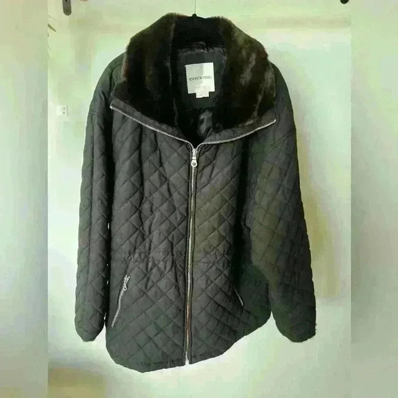 Andrew Marc Quilted Jacket with Faux Fur Collar - Picture 1 of 4